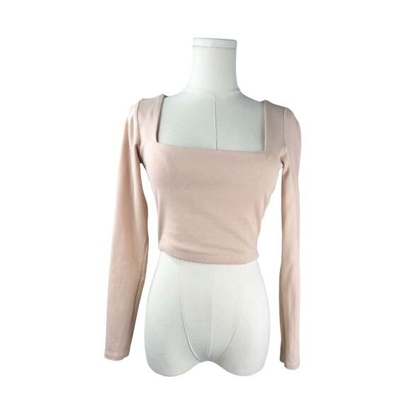 Zara Tops - Zara Women Light Tan Ribbed Knit Square Neck Cropped Casual Top Size M
